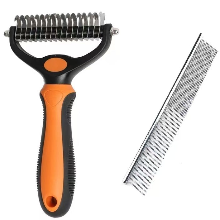 🐾Double-Sided Pet Grooming Brush – Hurtless Shedding & Dematting Undercoat Rake for Dogs and Cats