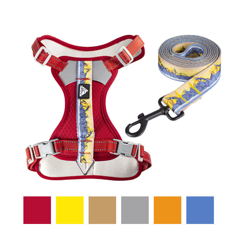 Pet chest harness explosion-proof harness, night reflective, adjustable, with the same dog leash