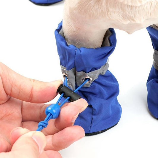 4pcs Waterproof Non-slip Plush Winter Dog Shoes
