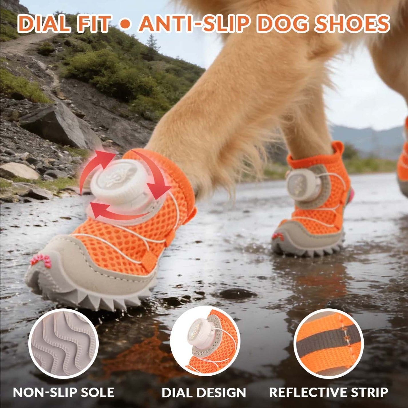 All-Terrain Dog Shoes With Anti-Slip Soles & Dial Adjustment - 4-Pack