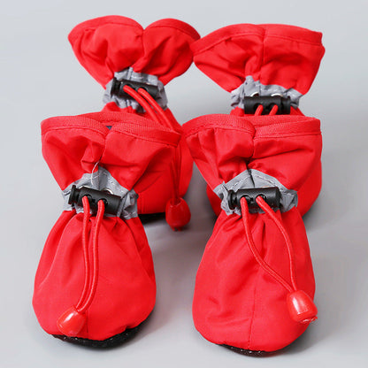 4pcs Waterproof Non-slip Plush Winter Dog Shoes