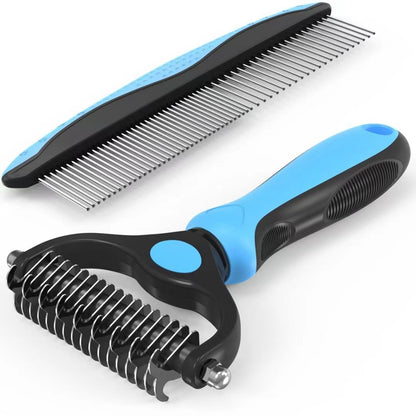 🐾Double-Sided Pet Grooming Brush – Hurtless Shedding & Dematting Undercoat Rake for Dogs and Cats