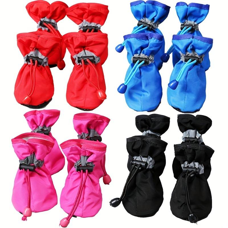 4pcs Waterproof Non-slip Plush Winter Dog Shoes