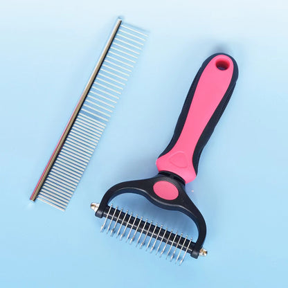 🐾Double-Sided Pet Grooming Brush – Hurtless Shedding & Dematting Undercoat Rake for Dogs and Cats