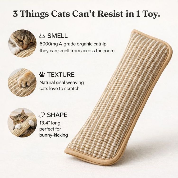 Interactive Catnip Chew Toy with [6000mg A+ Organic Catnip], Soft Sisal Material Scratching and Kicker Cat Toys for Indoor Kittens, Drives Bored Cats Crazy