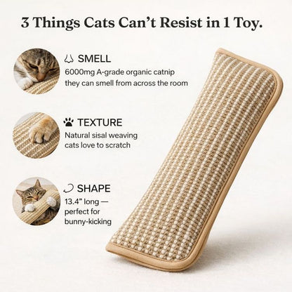 Interactive Catnip Chew Toy with [6000mg A+ Organic Catnip], Soft Sisal Material Scratching and Kicker Cat Toys for Indoor Kittens, Drives Bored Cats Crazy