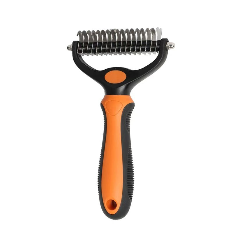 🐾Double-Sided Pet Grooming Brush – Hurtless Shedding & Dematting Undercoat Rake for Dogs and Cats