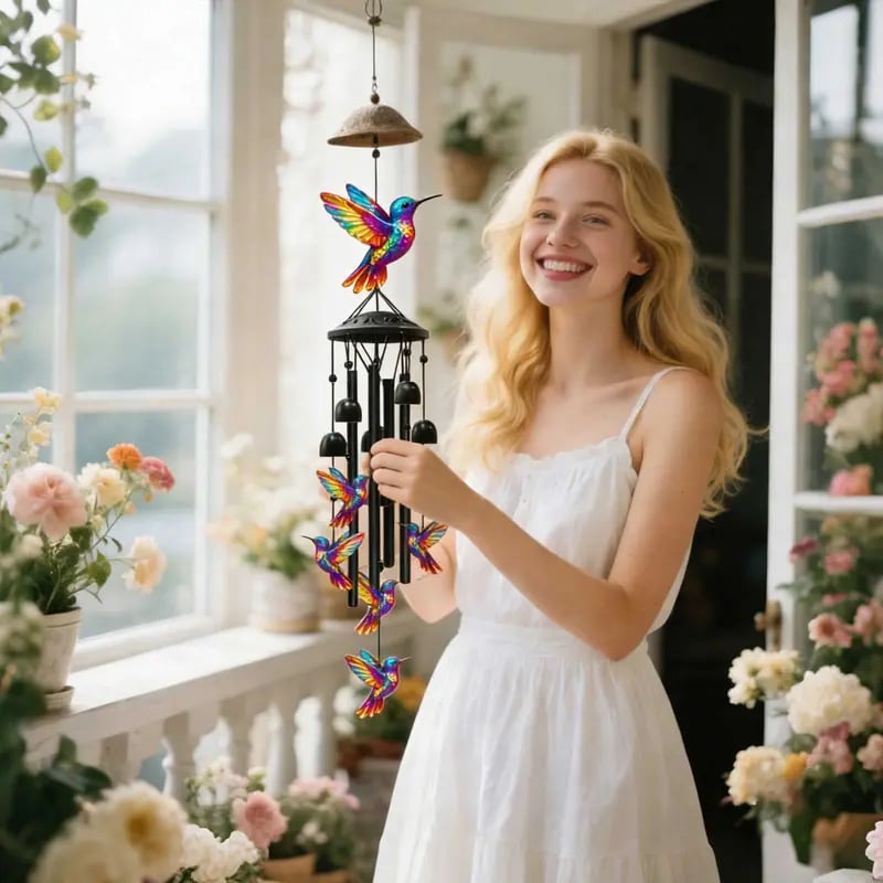 🔥Last Day 60% OFF🔥-🐦Vintage Colorful Hummingbird Wind Chime with Metal Tubes and Bells