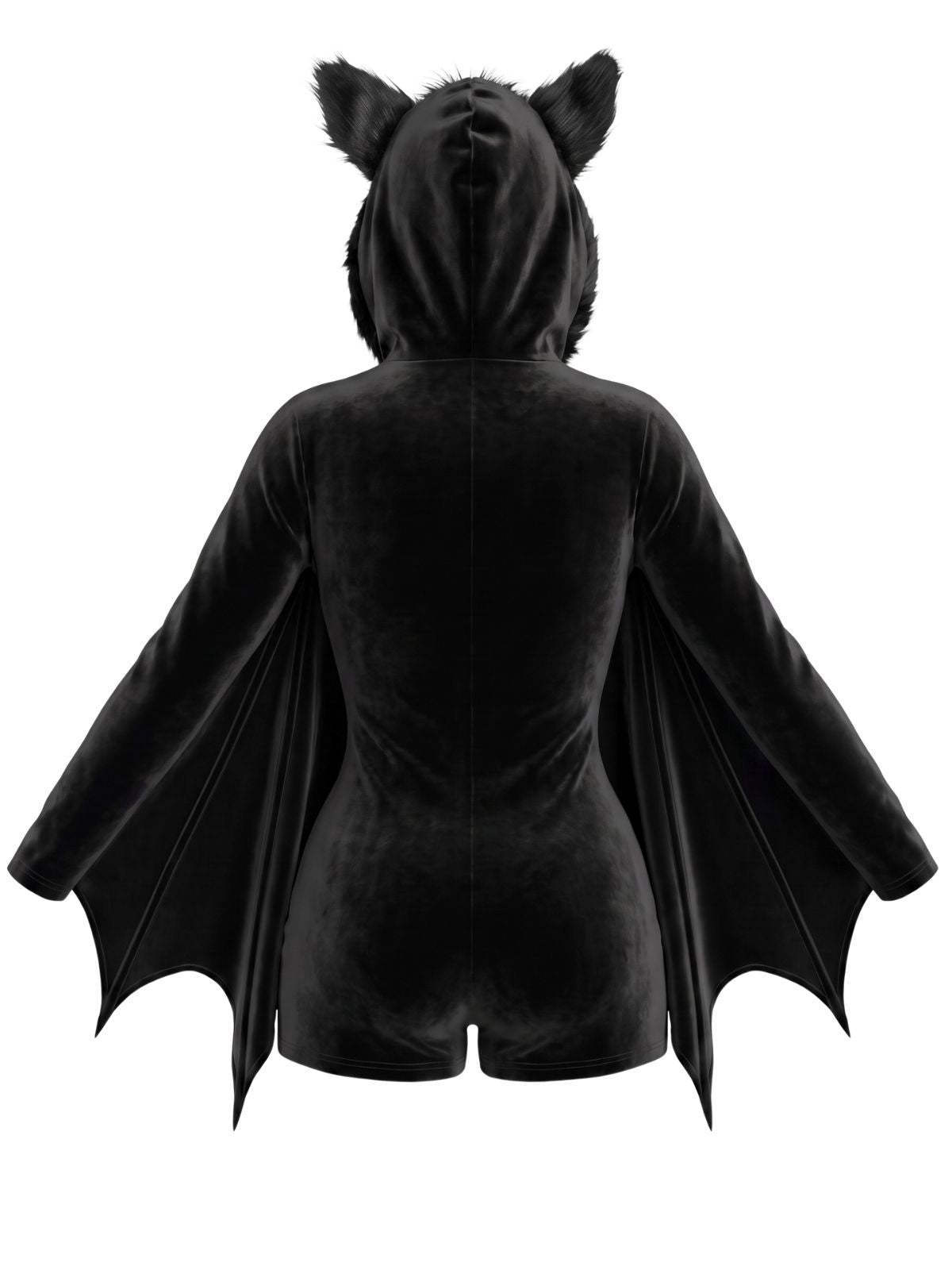 Black 1960s Halloween Bat Wing Hooded Velvet Romper
