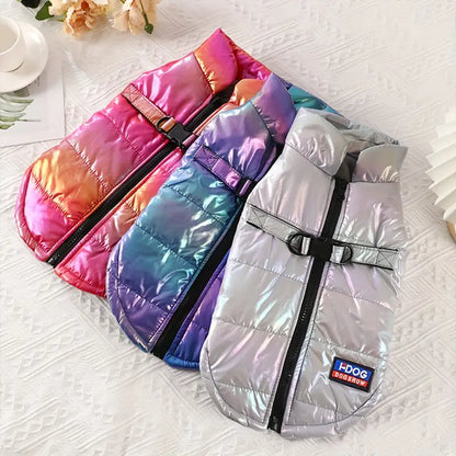Small to Medium Breeds Reflective Gradient Waterproof Cozy Fleece-Lined Dog Vest - Zip-Up Winter Apparel