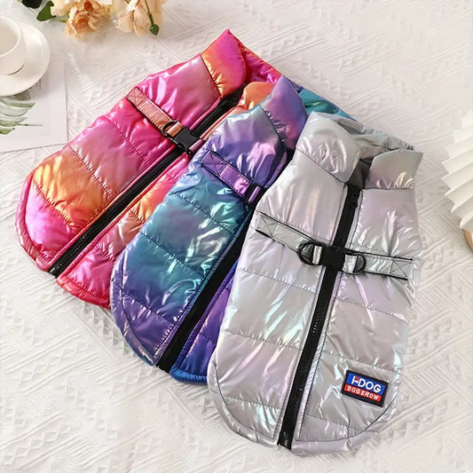 Small to Medium Breeds Reflective Gradient Waterproof Cozy Fleece-Lined Dog Vest - Zip-Up Winter Apparel
