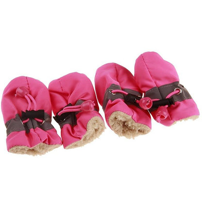 4pcs Waterproof Non-slip Plush Winter Dog Shoes