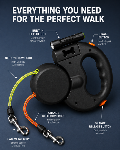 Automatic Retractable Dual Dog Leash