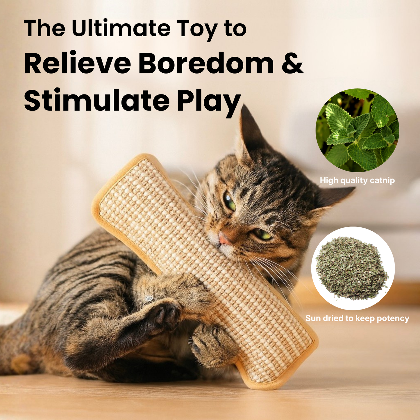 Interactive Catnip Chew Toy with [6000mg A+ Organic Catnip], Soft Sisal Material Scratching and Kicker Cat Toys for Indoor Kittens, Drives Bored Cats Crazy
