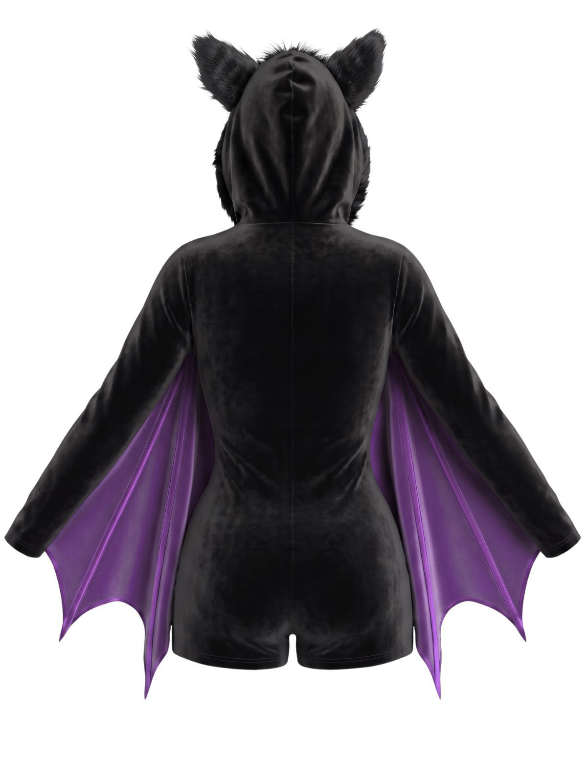 Black 1960s Halloween Bat Wing Hooded Velvet Romper