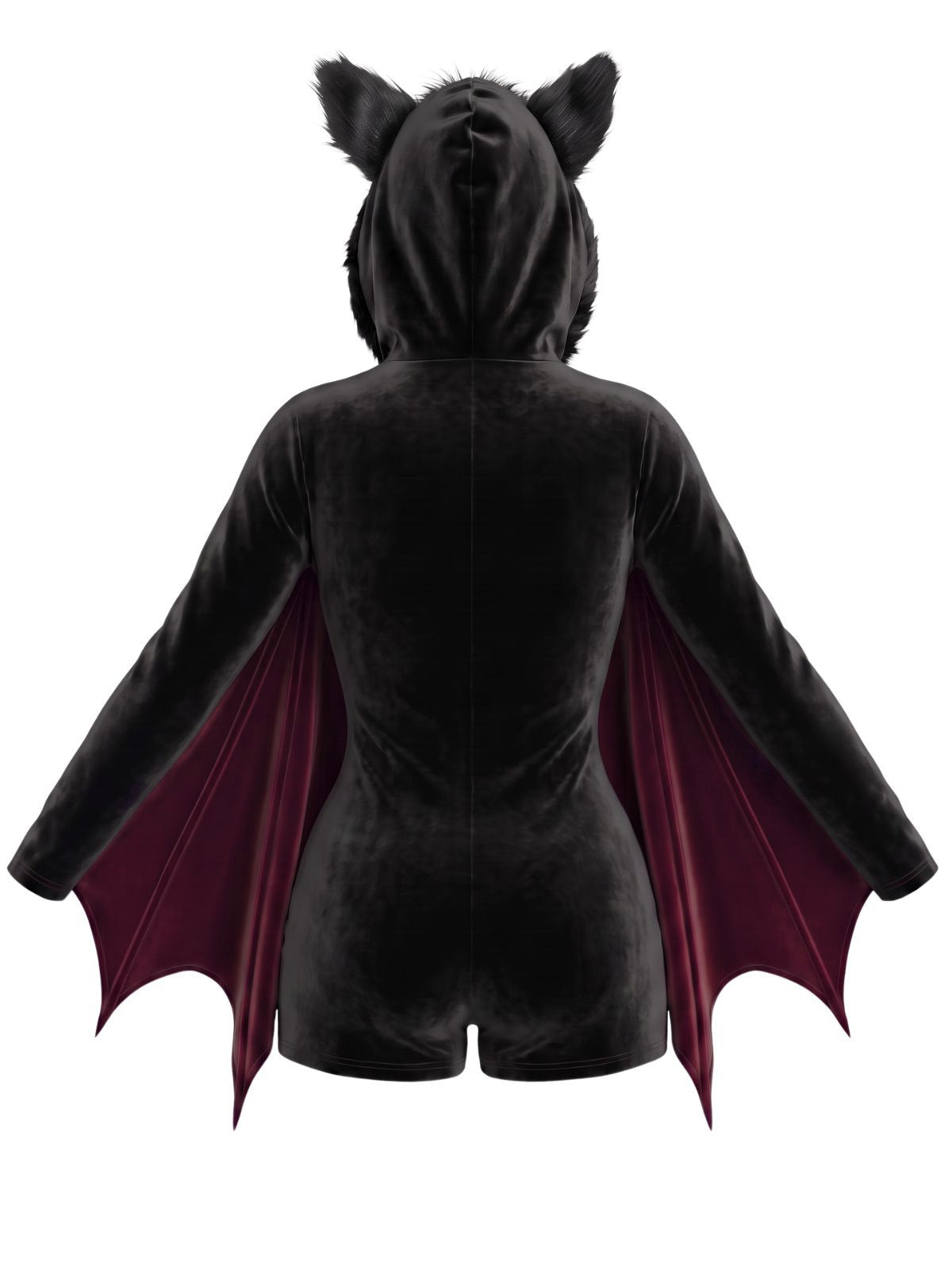 Black 1960s Halloween Bat Wing Hooded Velvet Romper
