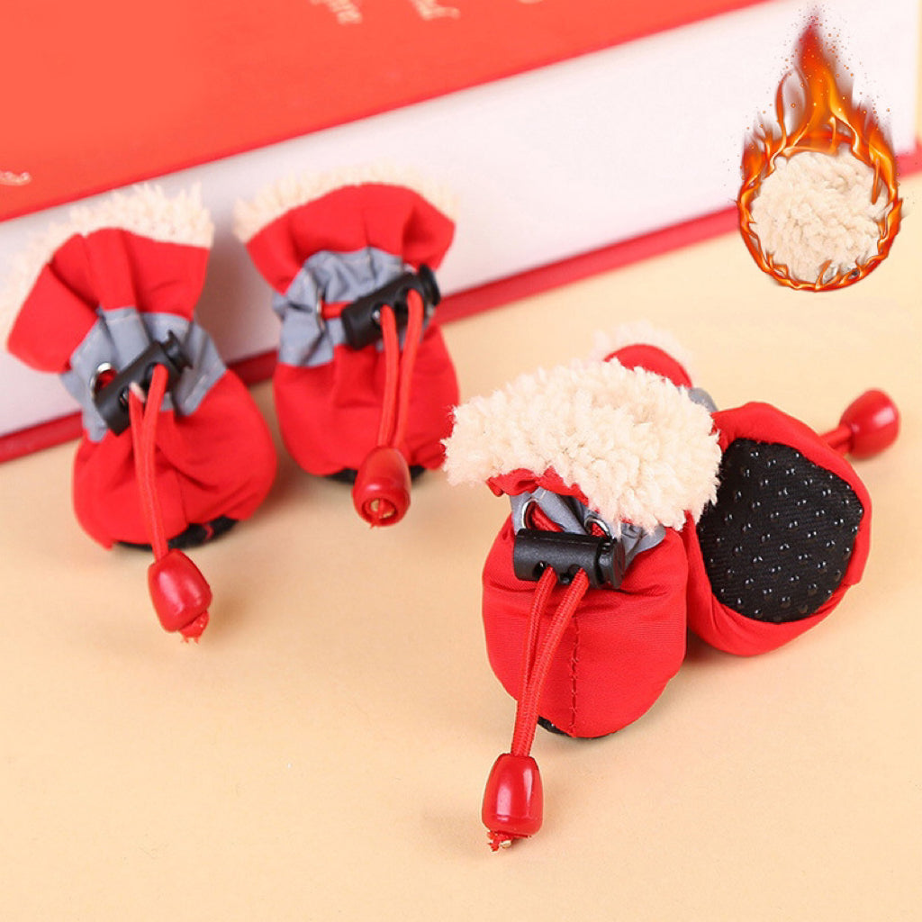 4pcs Waterproof Non-slip Plush Winter Dog Shoes