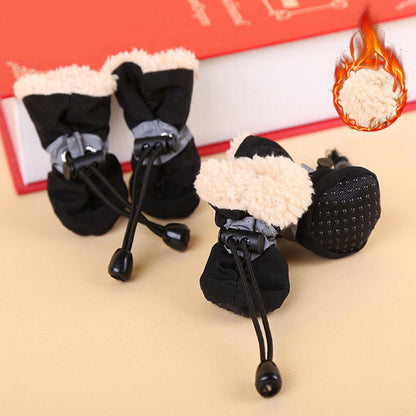 4pcs Waterproof Non-slip Plush Winter Dog Shoes
