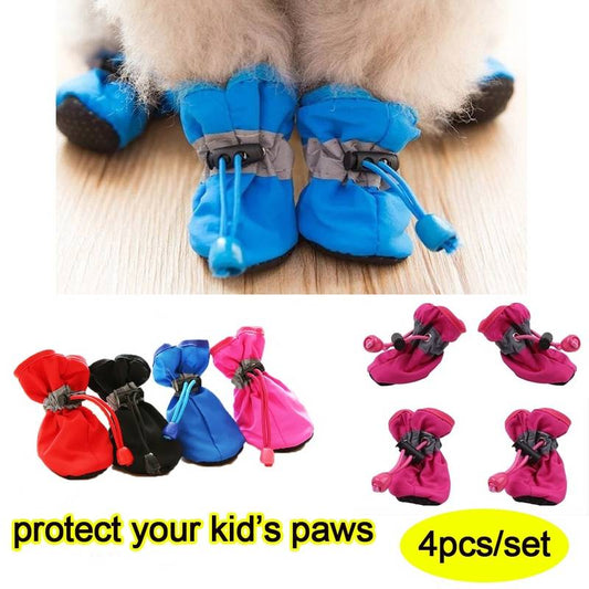 4pcs Waterproof Non-slip Plush Winter Dog Shoes
