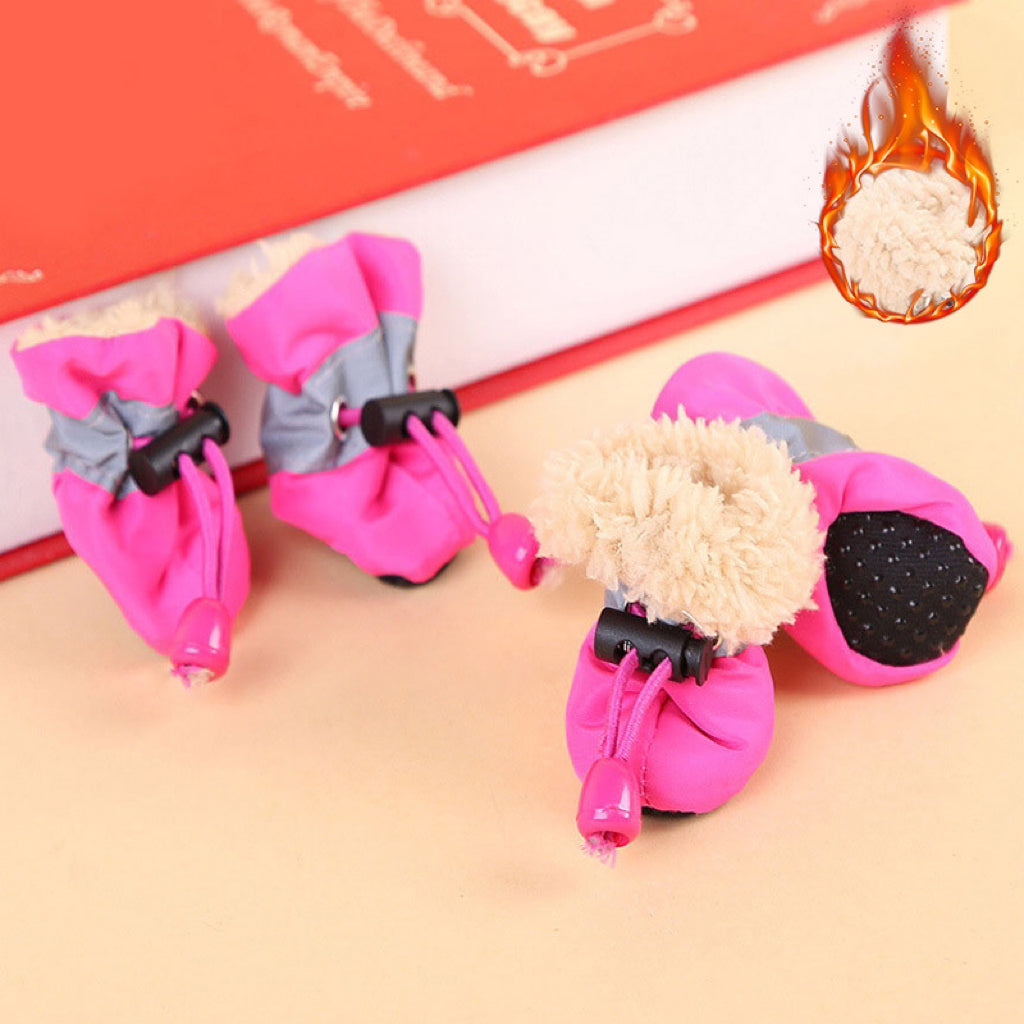 4pcs Waterproof Non-slip Plush Winter Dog Shoes