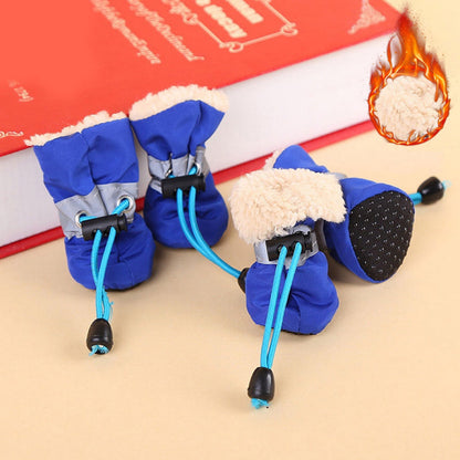 4pcs Waterproof Non-slip Plush Winter Dog Shoes