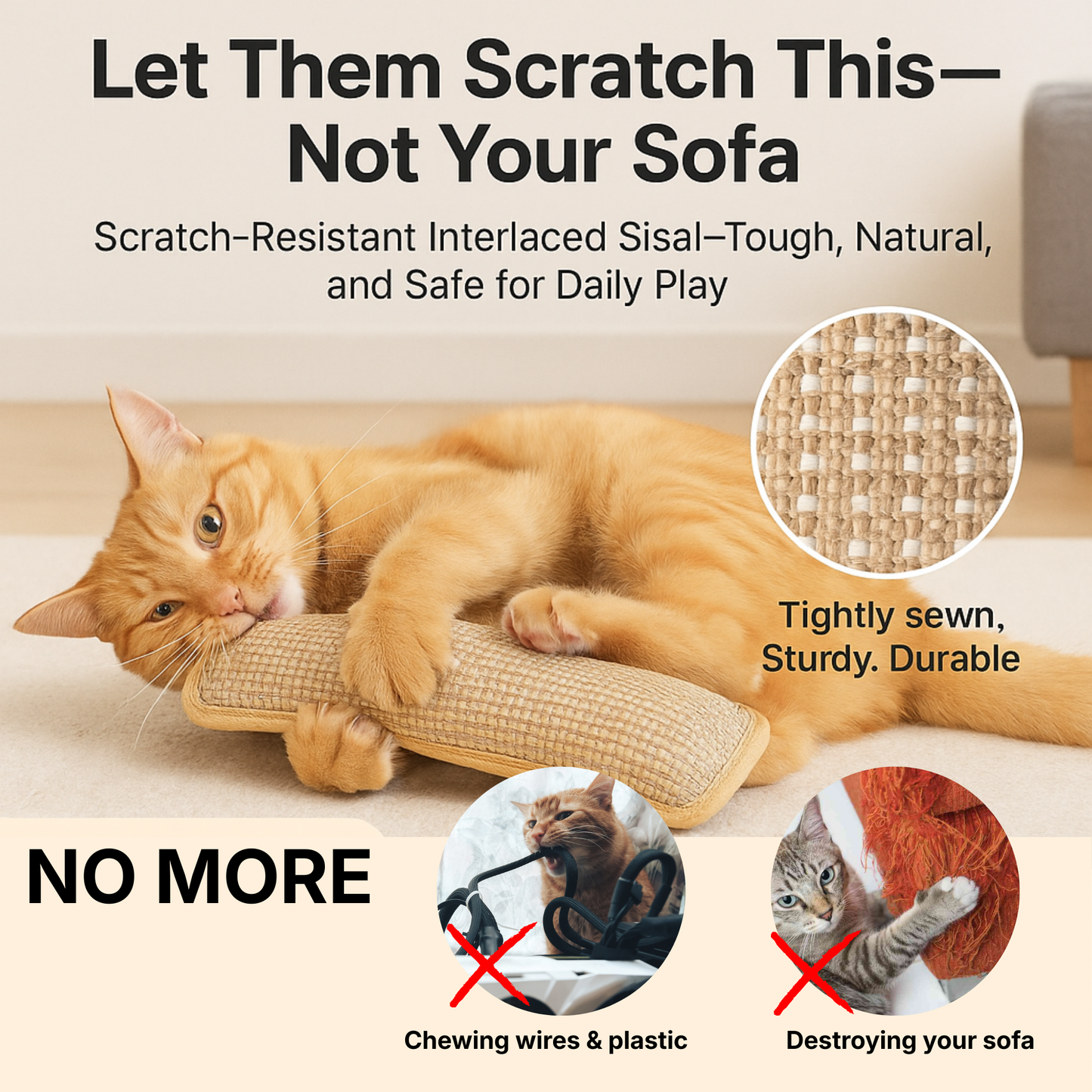 Interactive Catnip Chew Toy with [6000mg A+ Organic Catnip], Soft Sisal Material Scratching and Kicker Cat Toys for Indoor Kittens, Drives Bored Cats Crazy